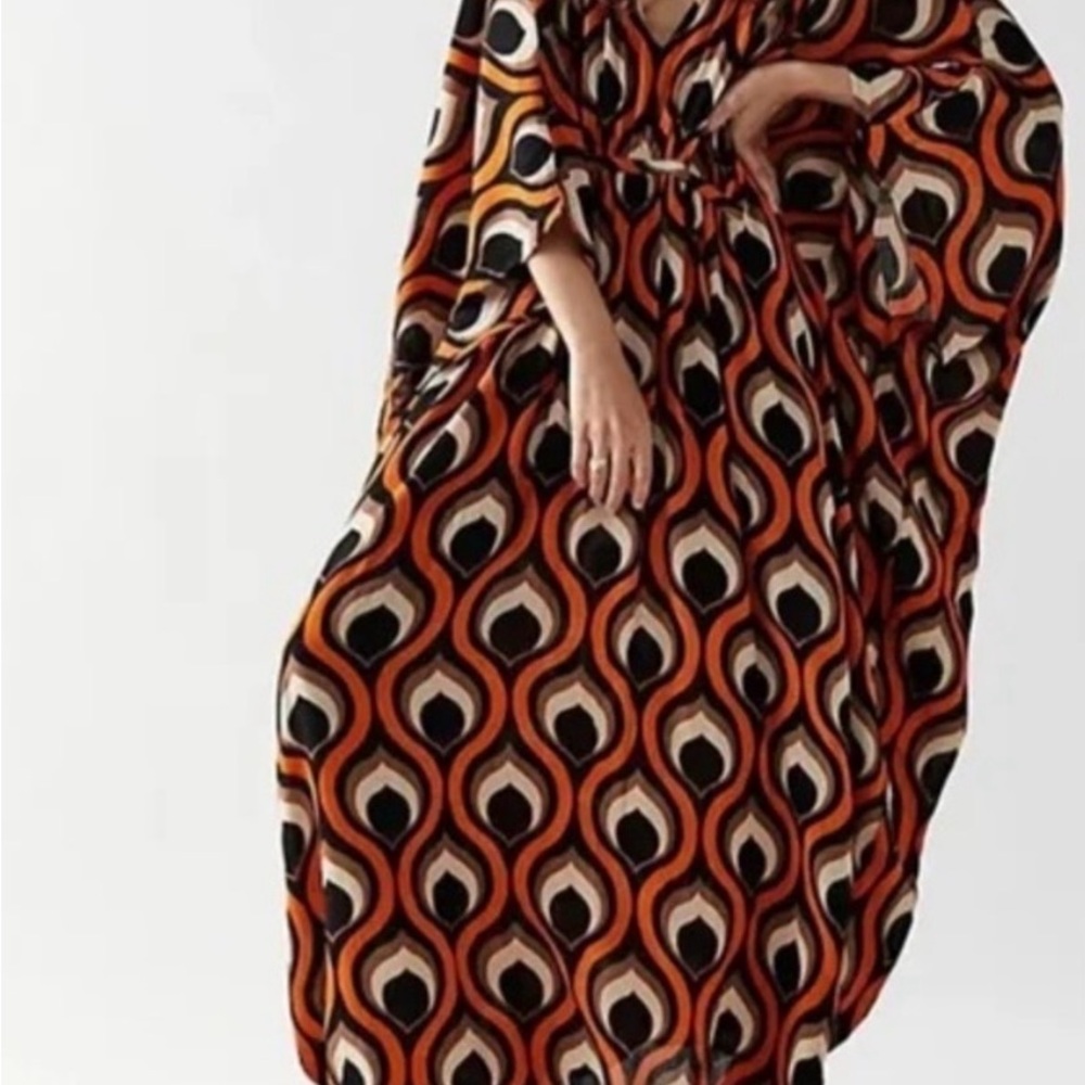 Free People Groovy Baby Maxi Kaftan Dress Orange One Size - Picture 5 of 5